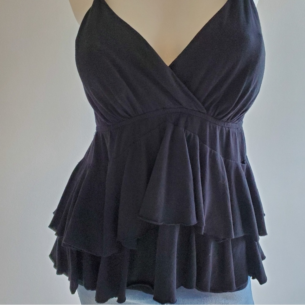 Elle Black Ruffle Racerback sleeveless Tank top summer Womens Small - Picture 2 of 7